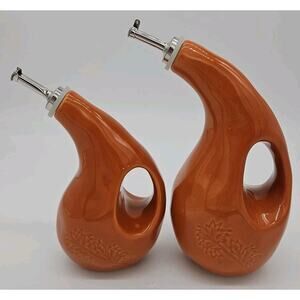 Rachael Ray Orange EVOO Vinegar & Oil Cruet Set Ceramic Engraved Discontinued
